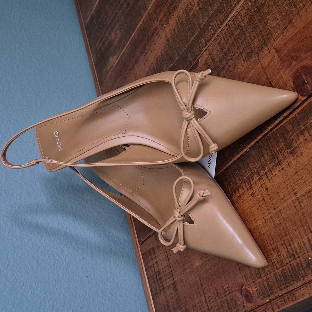 MNG Mango Tan Pointed Slingback Heels